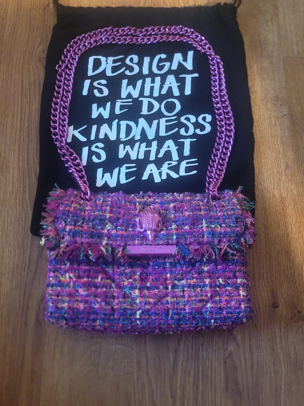 Mini Kurt Geiger Pink/Purple Tweed Chain Shoulder Bag